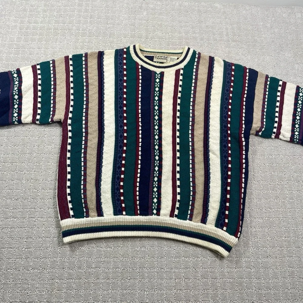 Vintage‎ 90s Cotton Traders Size Large 3D Knit Coogi Style Tundra Retro Sweater